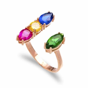 Minimal Colorful Stone Design Adjustable Ring Turkish Handmade Wholesale 925 Sterling Silver Jewelry